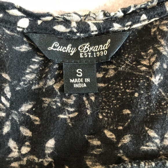 LUCKY BRAND Floral Top Women's Size Small Blue Gray Boho Short Sleeve Blouse - Picture 4 of 8